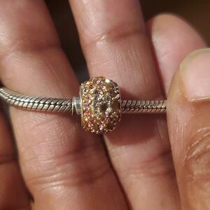 Pandora Sterling Silver Bracelet.with Pink Cz Charm.chamila.8in Bracelet